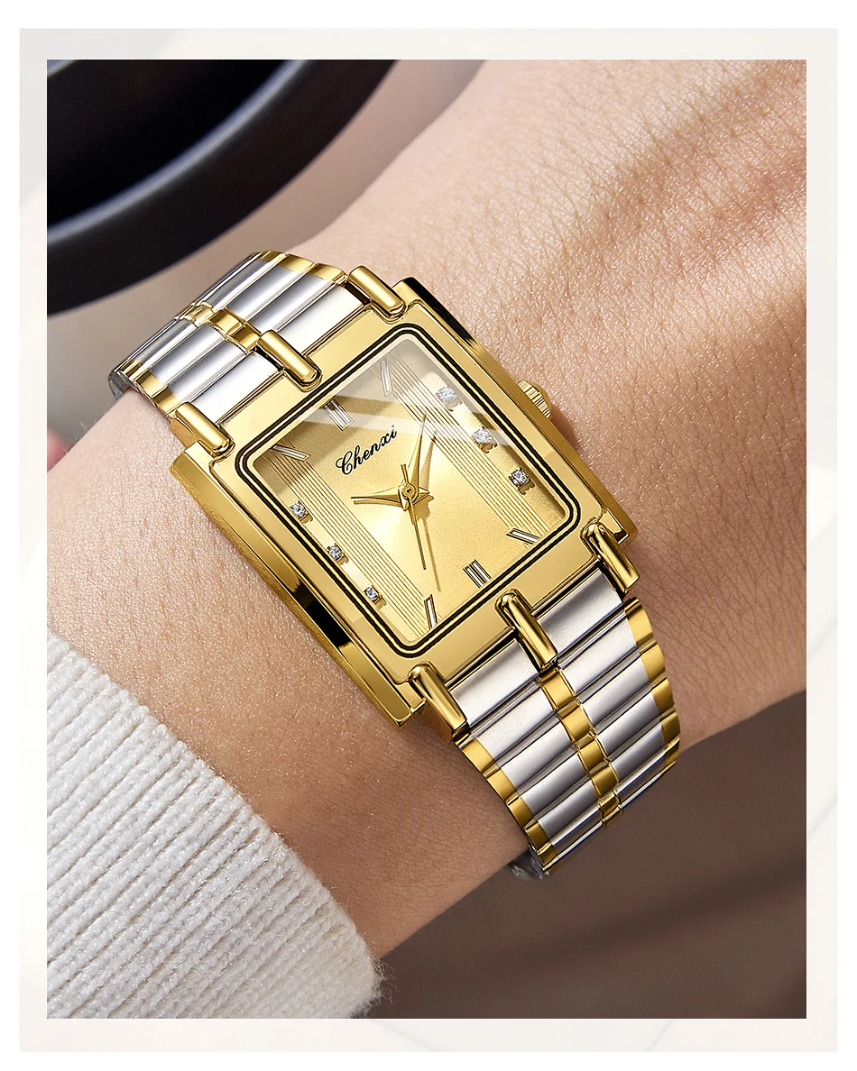 CHENXI 106 New 1pc Fashion Couple Exquisite Rectangle Watch Quartz Top Brand Stainless Steel Male and Female Couple Watch Gift