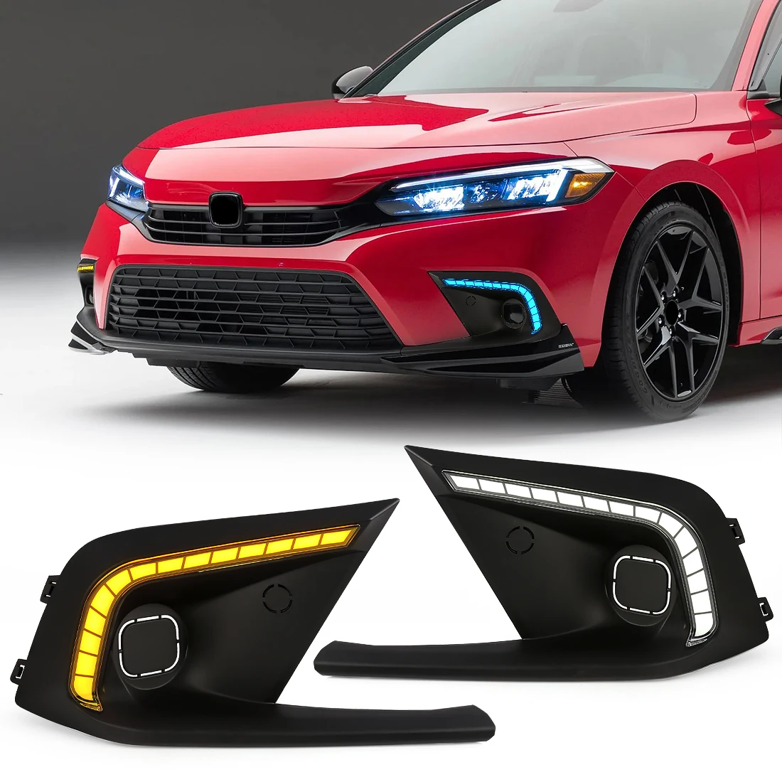 

For Honda Civic 2021 2022 Car LED Daytime Running Light Front Fog Lamp Turn Signal Night Light Blue White Yellow Accessories 12V