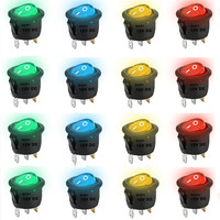 8pcs KCD1 On/Off 3-Pin 2-Position Snap 20A 12V Red LED Round Boat Rocker Switch with LED For Househeld DIY Replacement