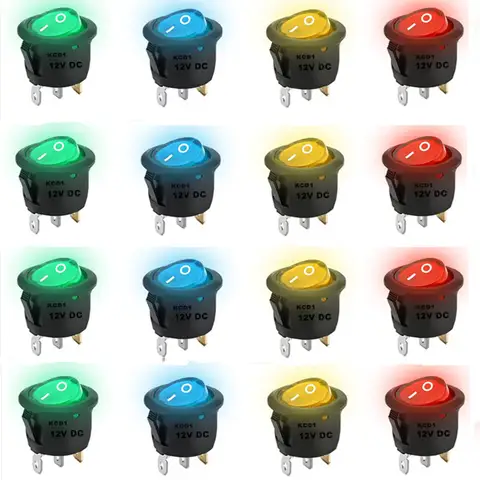 8pcs KCD1 On/Off 3-Pin 2-Position Snap 20A 12V Red LED Round Boat Rocker Switch with LED For Househeld DIY Replacement