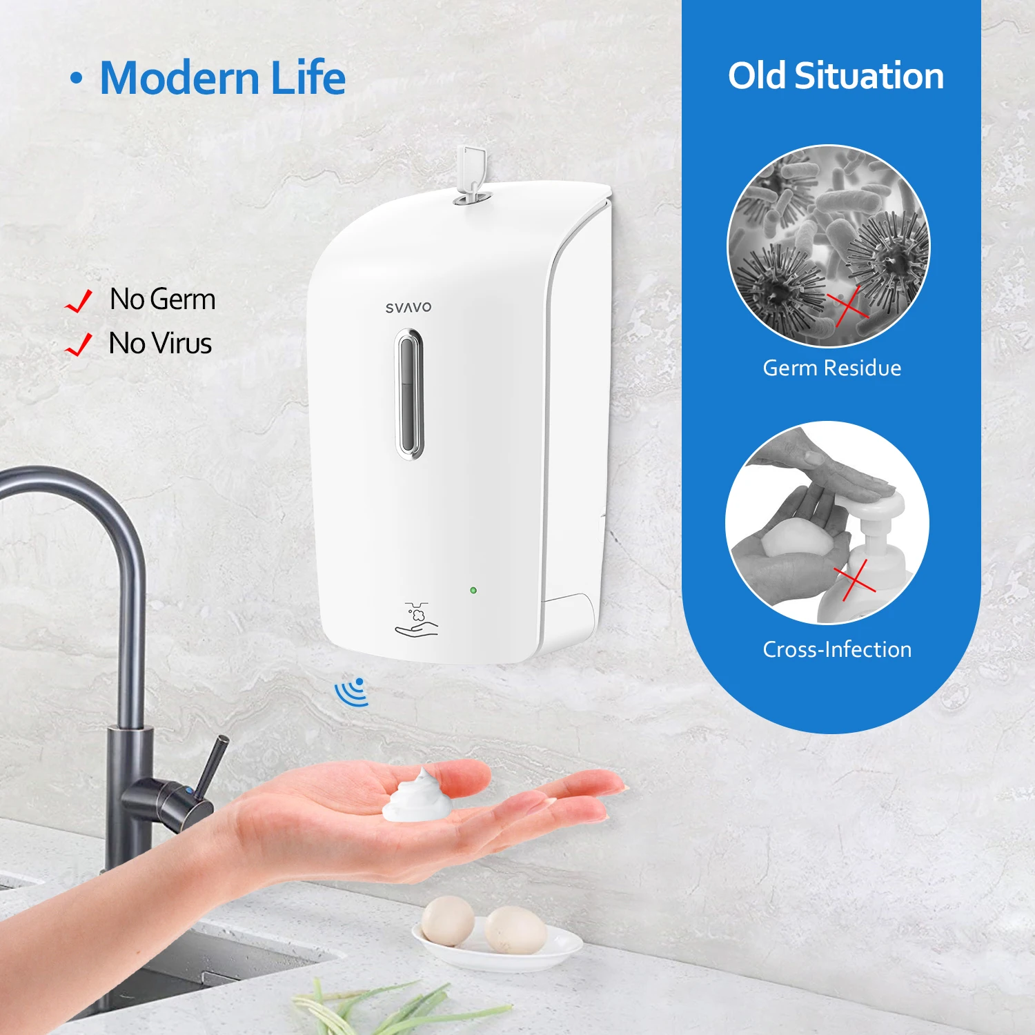 

SVAVO Large Capacity 1000ML foam drip Induction Soap Dispenser Spray Drip Foam Soap Dispenser Automatic Disinfection Accessories