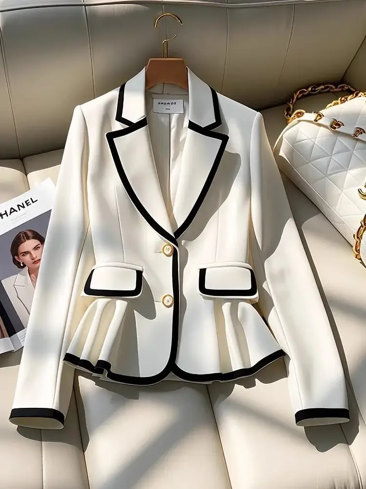 Socialite Retro Hepburn Style Suit Jacket Women Coat High-end Fashion Commuter Waist Cinching White Suit Blazers Women Clothing