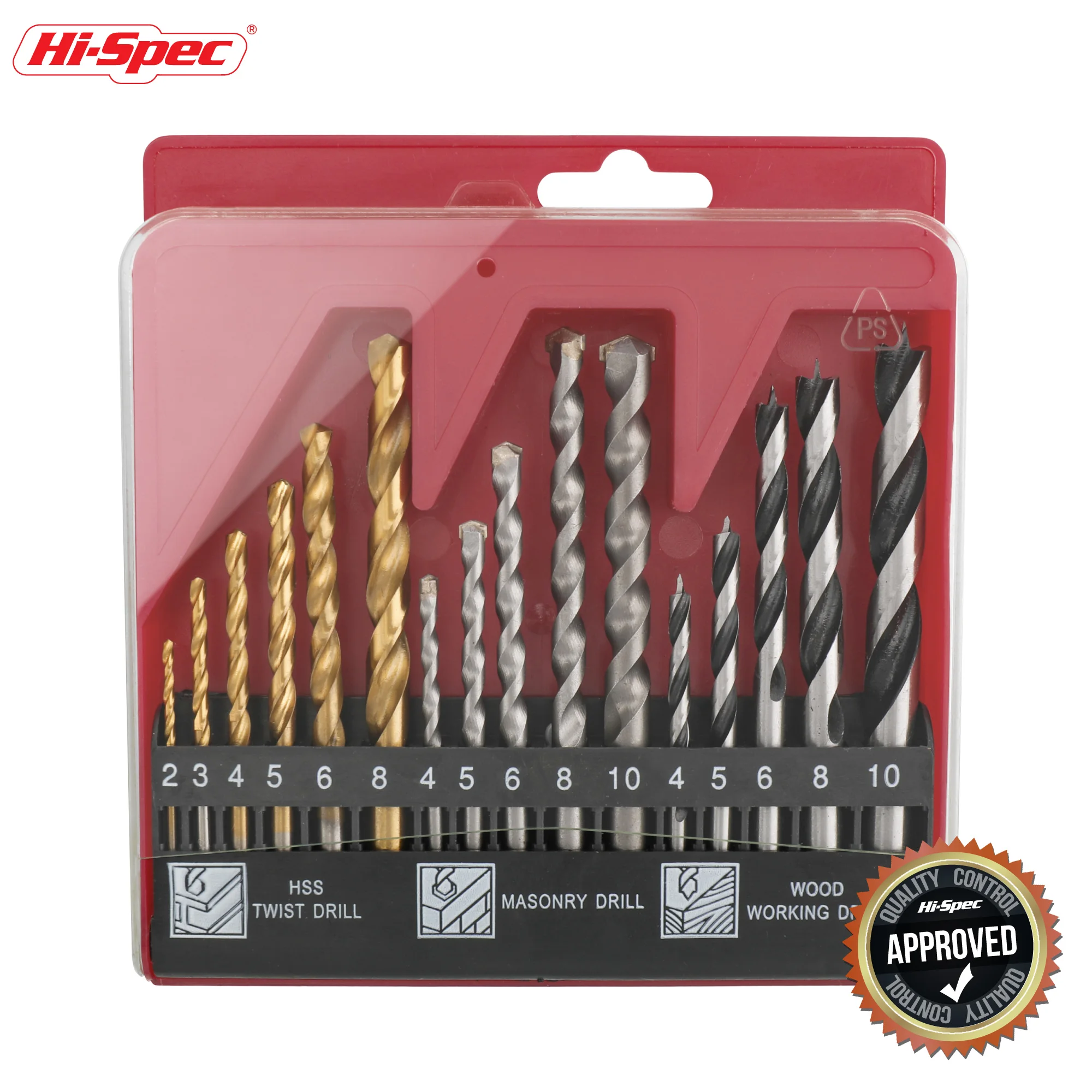 Hi‑Spec 16PC Multi Drill Bit Set in Case HSS Twist, Masonry & Wood Drill Bits for Metal, Concrete & Woodworking with Storage Box