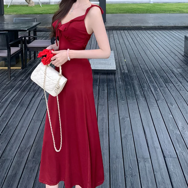 Summer Women Party Backless Bandage Dresses Lady Daily Holiday Leisure Satin Dress Female Gentle Aesthetic Long Bridal Dress