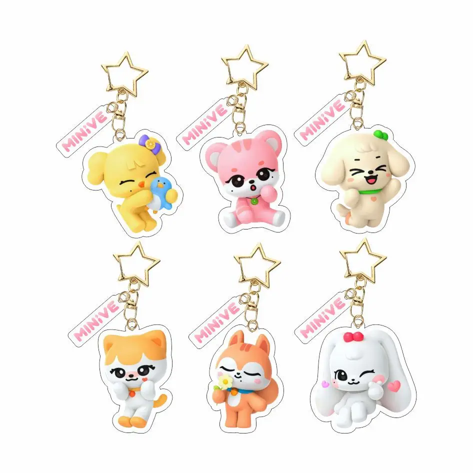 IVE MINIVE Cartoon Figure Pendant Keychain WonYoung CHERRY YuJin GANGANJI Anime HD Acrylic Keyring DIVE LEESEO LIZ Fans Gifts