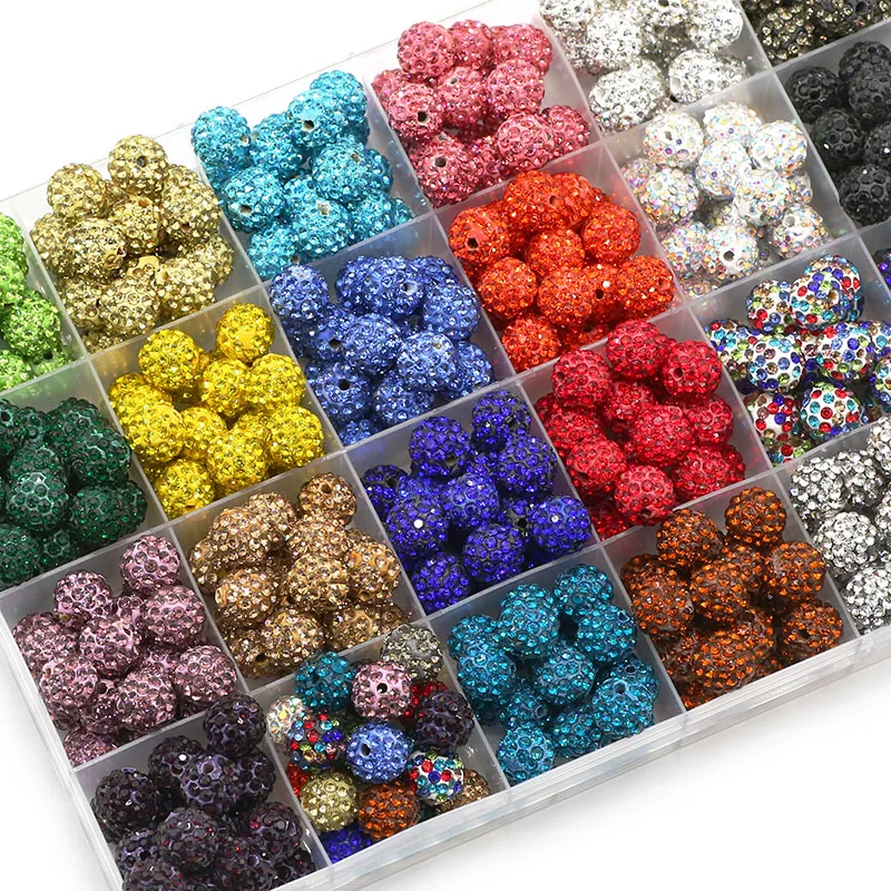 20pcs 10mm Mixed Colour Glass Rhinestone Clay Set Round Beads, disco Style Crystal Shambhala Beads For DIY Jewelry Making Crafts