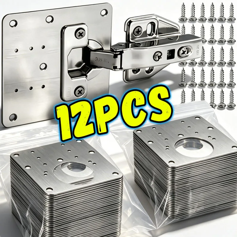 Cabinet Door Hinge Repair Plate Kit Stainless Steel Heavy Duty Hinge Repair Board With Mounting Screws Furniture Hardware Tools