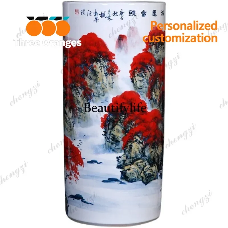 D183 Hand-painted lucky luck ceramic floor quiver vase study calligraphy and painting storage ornament