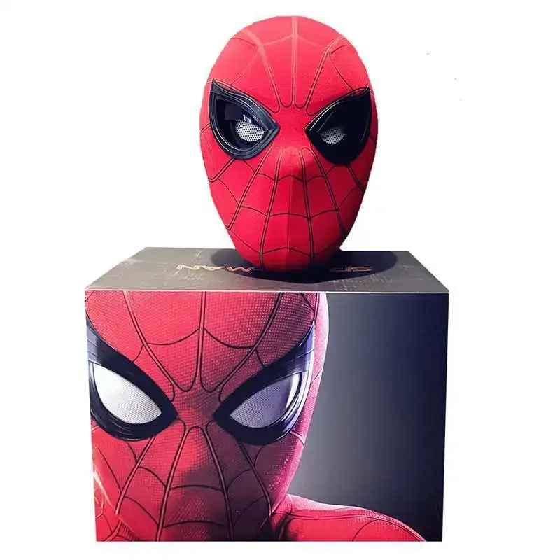 Máscara de cabeza de Spiderman para adultos y niños, máscara electrónica con ojos móviles, juguetes elásticos con Control remoto, 1:1