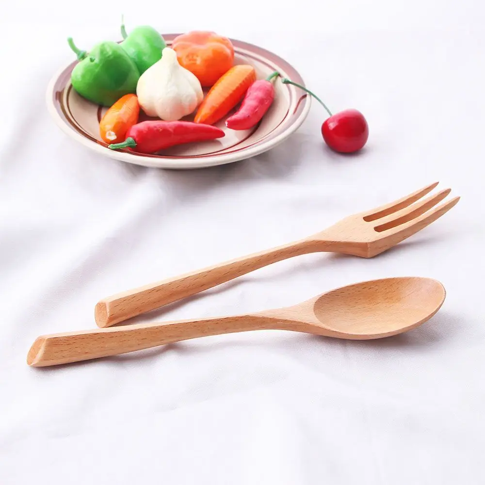 1/2Pcs Wooden Fork Spoon Eco-friendly Natural Portable Creative Tableware Dessert Ice Cream Salad Utensils Set