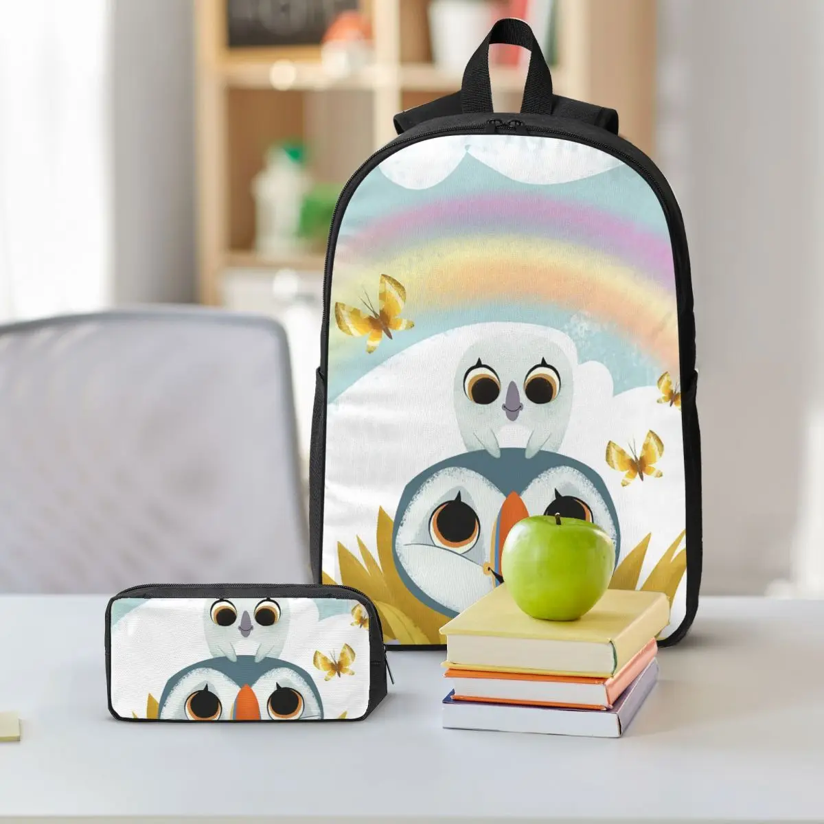 Puffin Rock And New Friends Backpack Student BookBag School Bag Shoulder Bags 3ps Insulated Lunch Bag Pencil Case