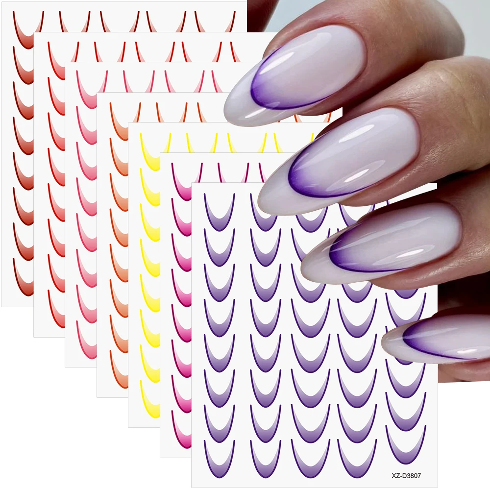 9Pcs Gradient French Lines Nail Stickers Set Blooming Stripe/Wave Line Self-Adhesive Nail Decals DIY Ombre Manicure Decorations