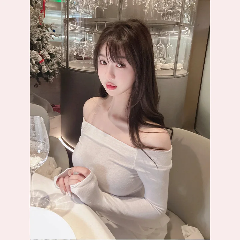 Transparent Shoulder Long Sleeve T-Shirt Women's Body Shape Showthrough Casual Summer Top Self-Kept Style Short Length