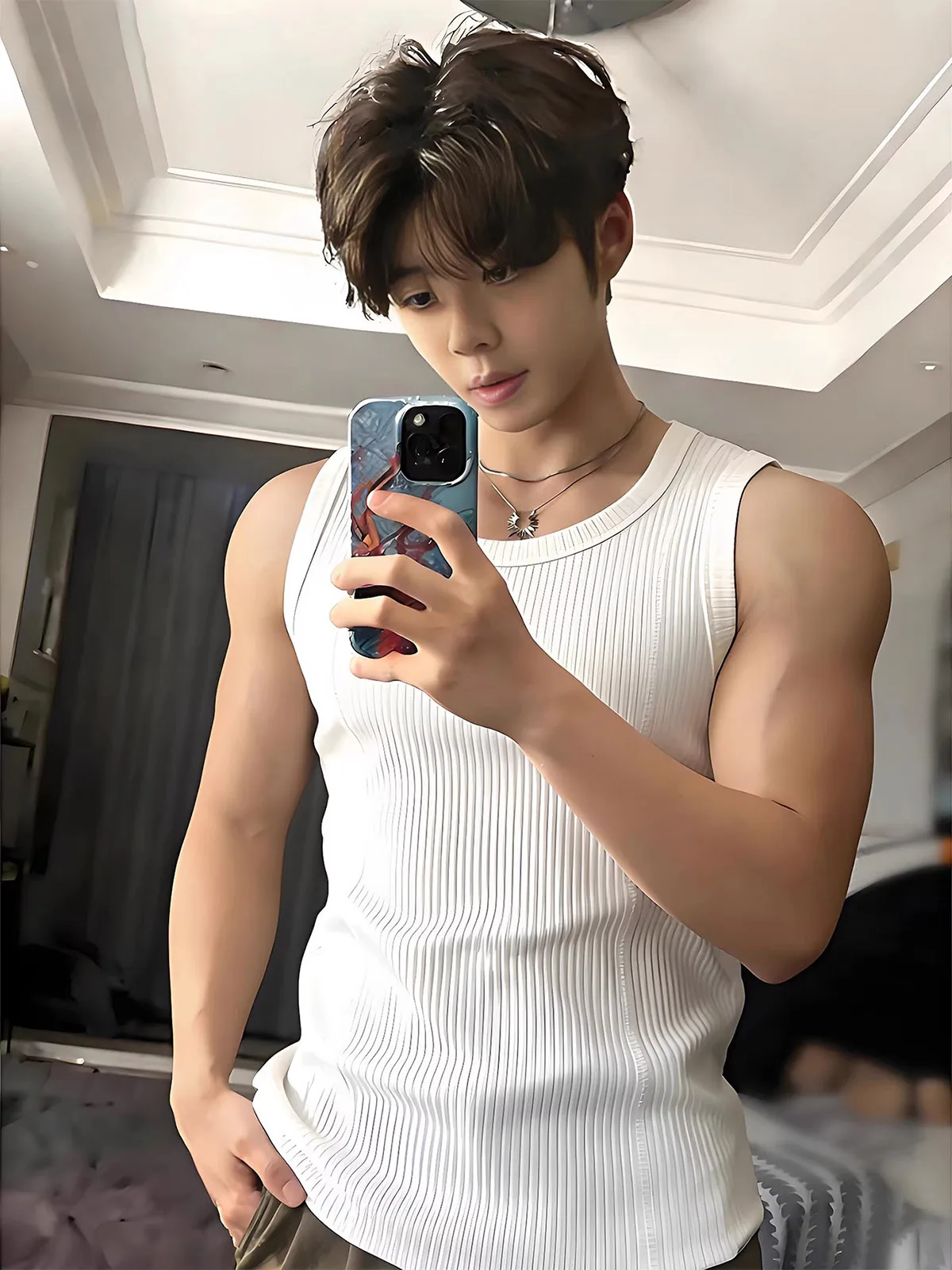 Ice Silk Sleeveless Fitness T-Shirt Vest Men Summer White Muscle Fitness Sports Sweatshirt Overhead Youth Casual round Neck