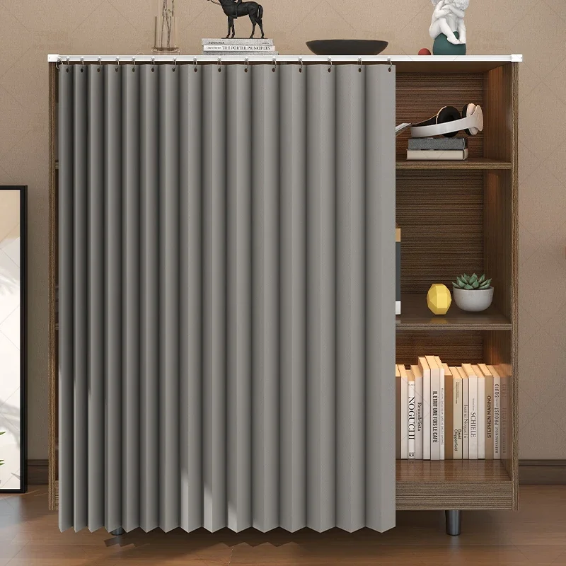 Kitchen Cabinet Curtain Home Punch-free Curtain Blackout Shoe Cabinet Folding Curtain Wardrobe Bookcase Dust-proof Cloth Cover