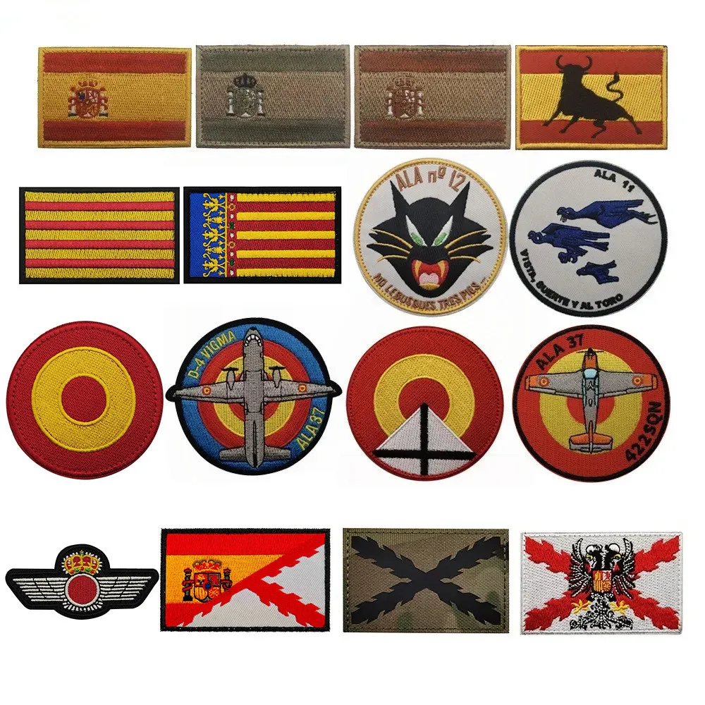 Parches bordados con bandera de España, apliques de emblema, banderas españolas reflectantes, insignias bordadas de goma