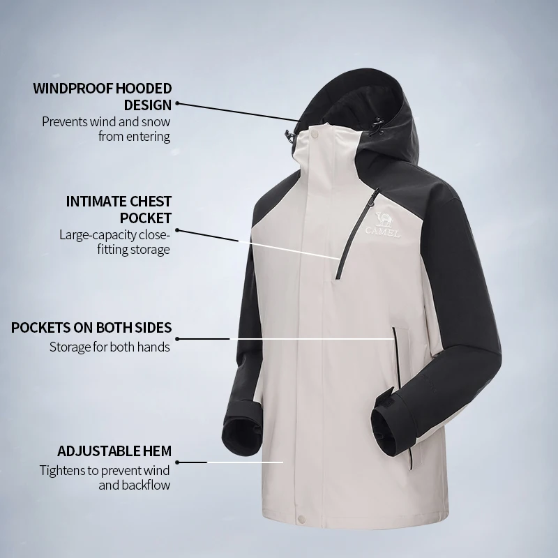 GOLDEN CAMEL Outdoor Hiking Jackets for Men Three-in-One Waterproof Fleece Jacket Women Windbreakers Warm 2024 Star Same Style
