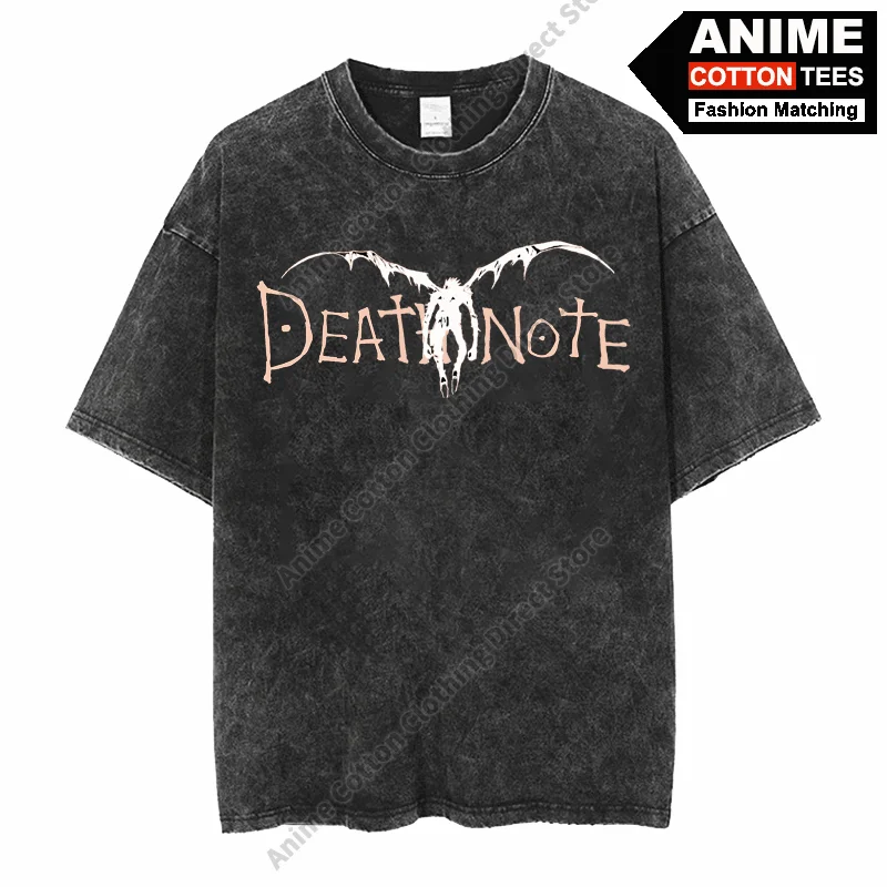 Anime Death Note Death God Ryuuku Print T Shirt Cotton Washed Vintage Oversized Loose T-shirt y2k Street Casual Unisex Tees