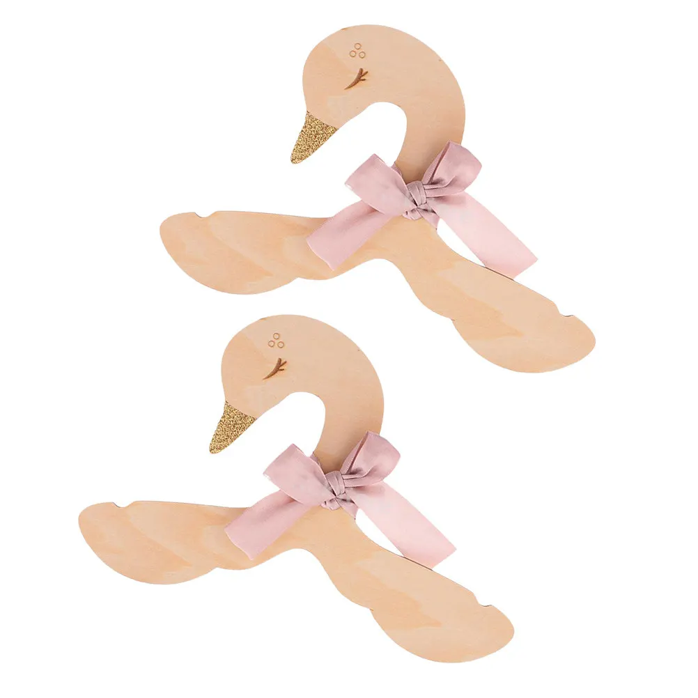 2Pcs Handmade Wood Coat Hangers Swan Bowknot Shape Clothes Storage Rack Wardrobe Organizer Wood Clothes Rack