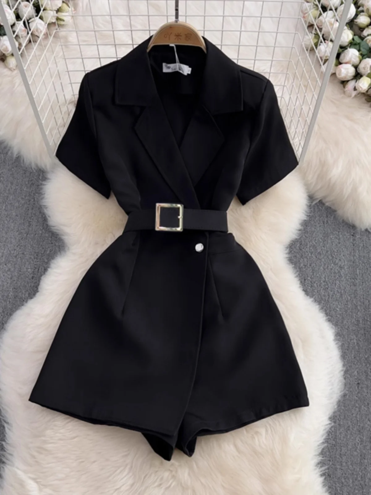 

Корейский брючный костюм с эффектом похудения Sle Chic и воротником с поясом ort Sve, летний брючный костюм с высокой талией для поездок на работу Faion