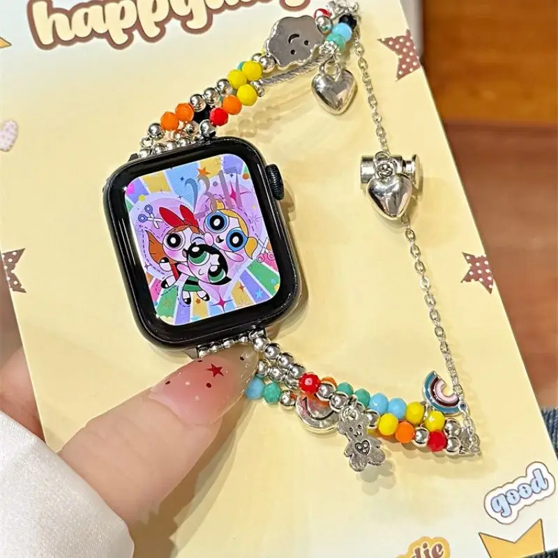 قوس قزح كاندي حبة سوار حزام متوافق مع iWatch حزام 38 مللي متر 40 مللي متر 41 مللي متر 42 مللي متر 44 مللي متر 45 مللي متر 49 مللي متر حزام اليدوية المألوف