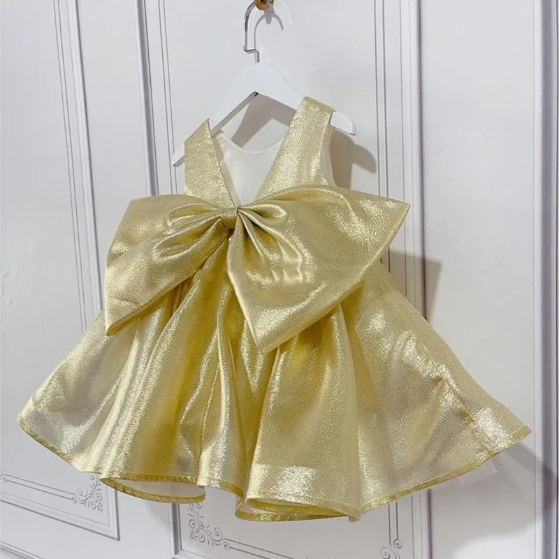 Baby Girl Princess Tutu Dress Golden Infant Toddler Teen Child Bow Vestido Costume Party Birthday Ball Gown Baby Clothes 1-14Y