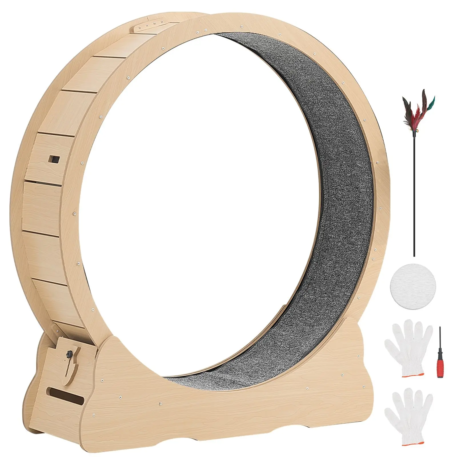 Cat Exercise Wheel, 48 in Wooden Cat Running Wheel for Indoor Cats up to 28 Lbs, Cats Treadmill with Carpeted Runway & Locking