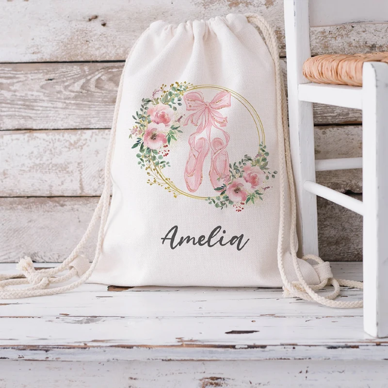 Personalisierter Ballett-Rucksack mit Kordelzug, individuelle Ballett-Tanzschuhe, Geschenktüten für Mädchen, Weihnachten, Geburtstag, Geschenke für den Schulanfang – Detail 5