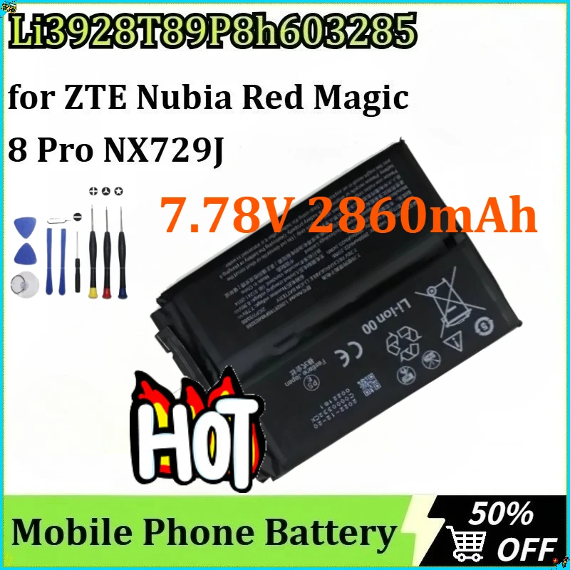 

For ZTE Nubia Red Magic 8 Pro NX729J New Li3928T89P8h603285 Mobile Phone Battery Smart Phone 7.78V 2860mAh 22.25Wh + Tools