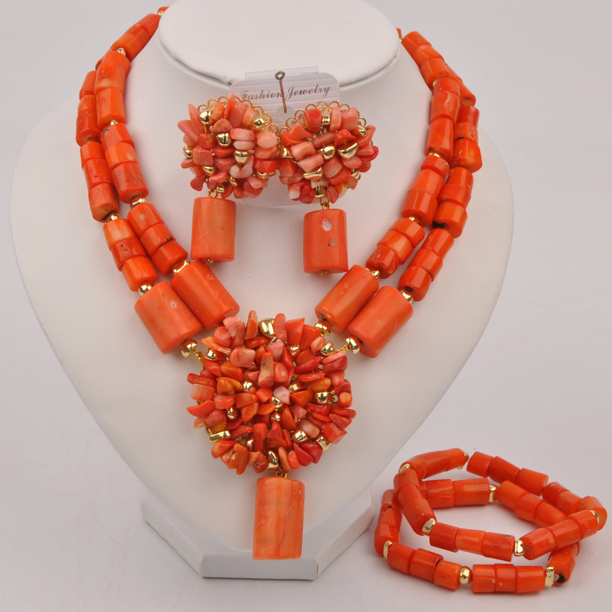 New Nigeria Wedding Bridal Wedding Jewelry African Female Newlyweds Male Orange Natural Coral Bead Necklace Set SHXY-70