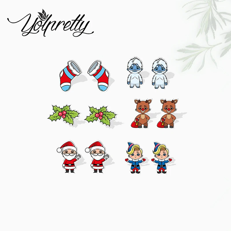 2022 New Arrival Anime Rudolphs the Red Nosed Reindeer Christmas Epoxy Stud Earrings Handcraft Acrylic Resin Earrings