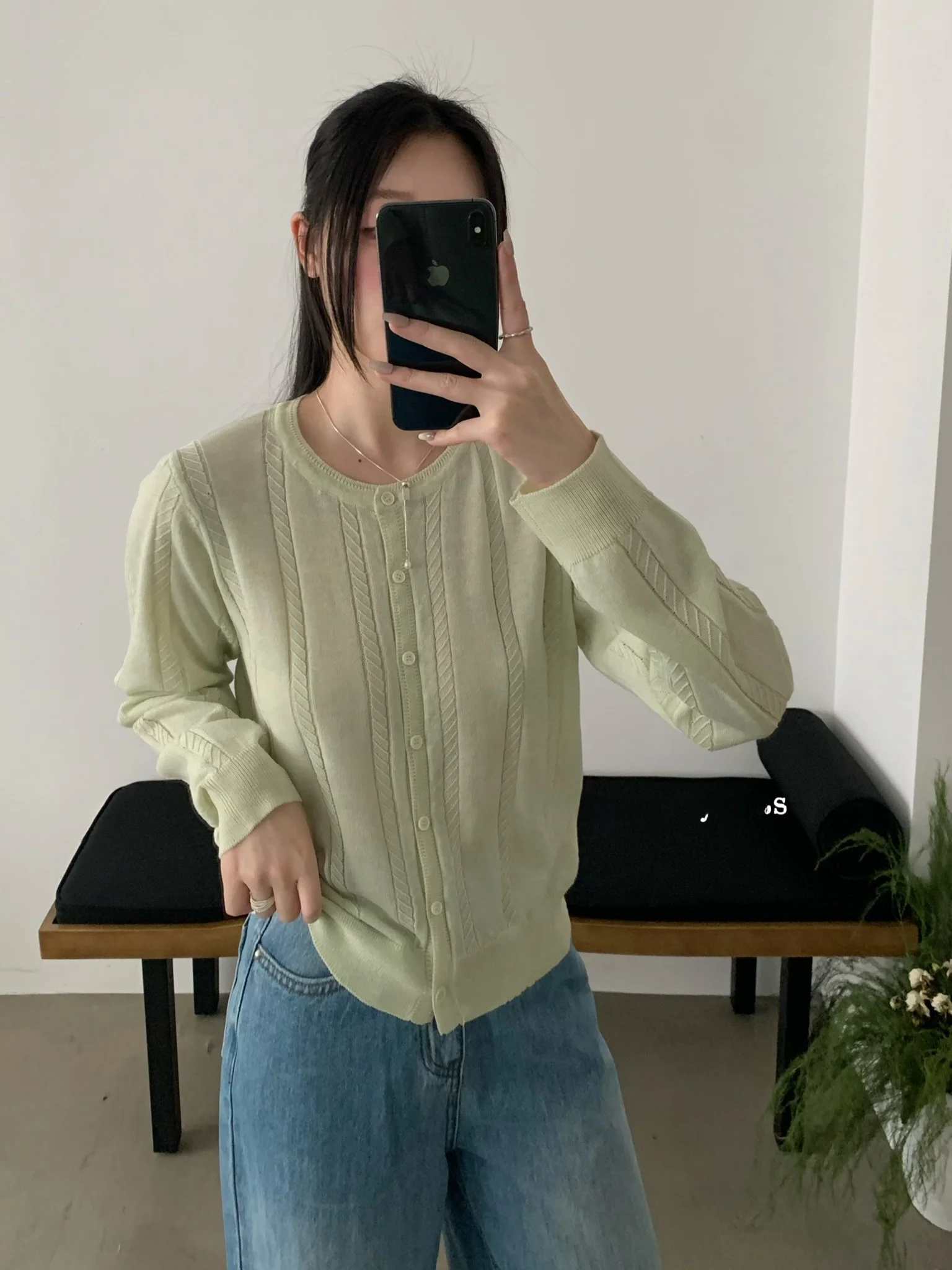 

Aimistyle Original Knitted round Neck Open Cardigan Women's Loose Fit Versatile Linen Patterned Sweater Jacket Top