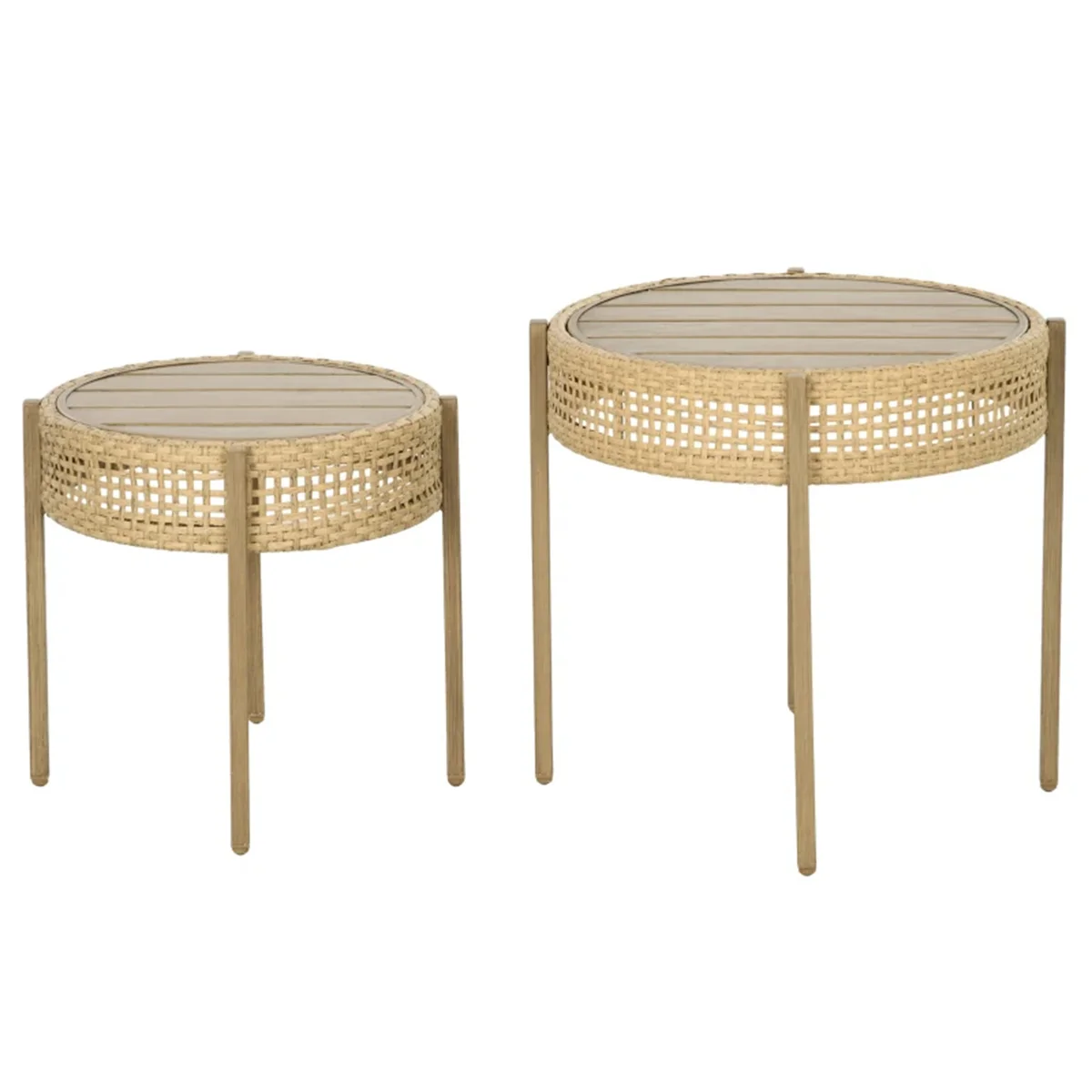 PE Wicker Patio End Table Set,With a nesting design,outdoor end tables can stack giving the option for a more open floor plan