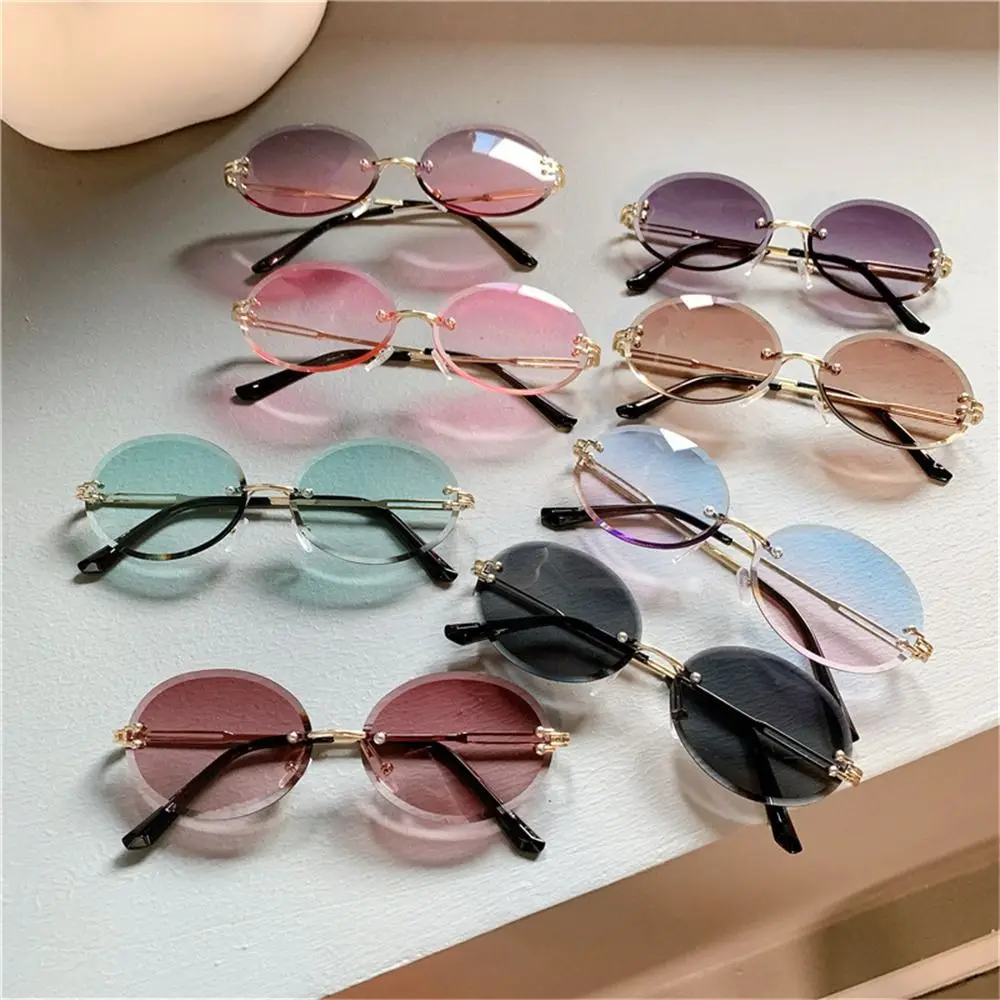 Metal Oval Sunglasses Fashion Rimless Gradient Lens Punk Sun Glasses UV400 Protection Frameless Shades for Women & Men