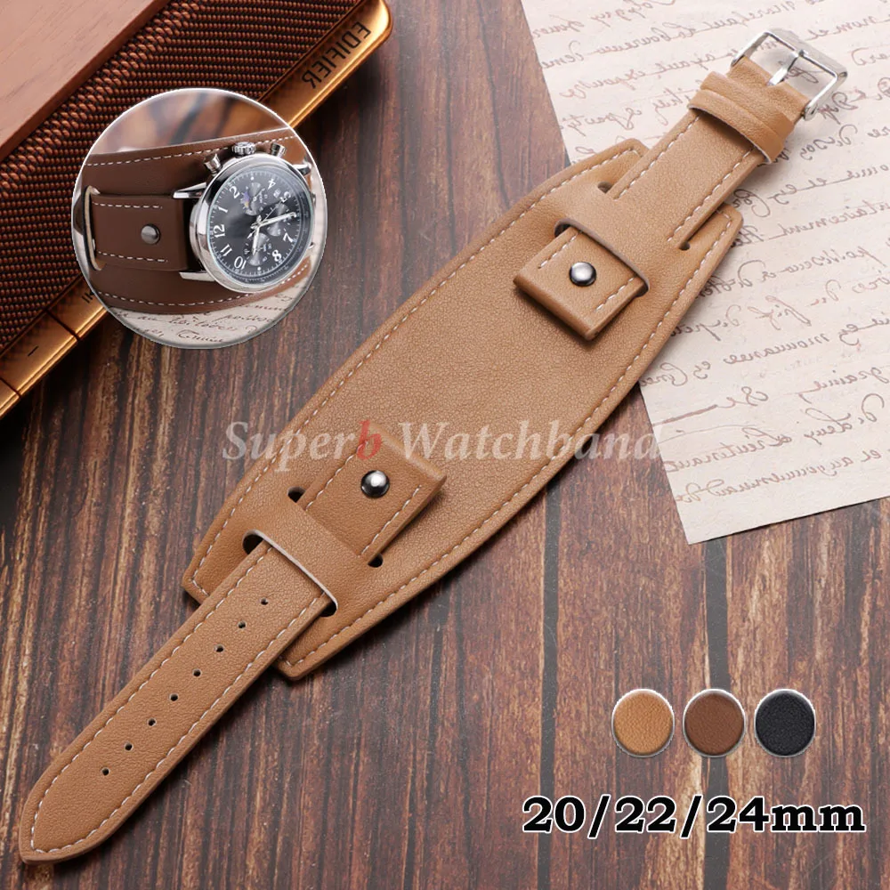 20 مللي متر 22 مللي متر 24 مللي متر الجلود حزام حزام الرجال النساء حزام (استيك) ساعة جلد البقر الكفة سوار ساعة أسود براون اللون حزام ساعة الإكسسوار