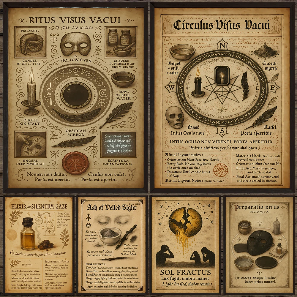 

Crying Eyes,Candle Fire,Ritual,Magic Circle,Vintage Wall Art Canvas Prints,Pagan Witchcraft Antique Page Art Poster Print Decor