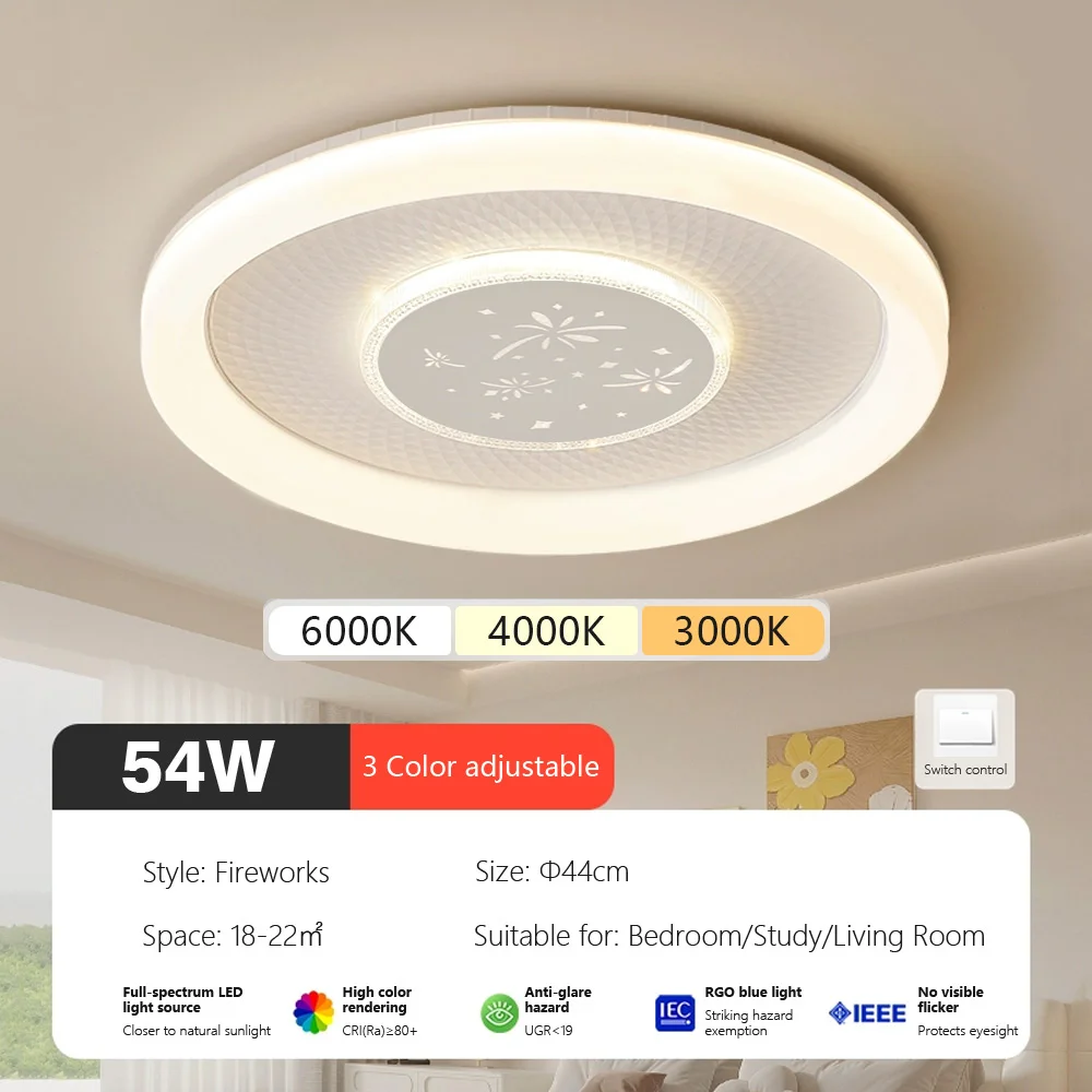 

Современный круглый светодиодный потолочный светильник для спальни, белый, 3-цветная регулировка температуры, светодиодные светильники для гостиной, украшения дома