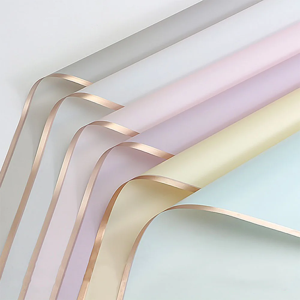 10 Sheet Half Transparent Flower Wrap Paper Golden Border Waterproof Bouquet Wrapping Materials Perfect for School Craft Project