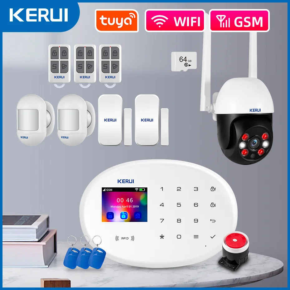 

KERUI WIFI 2G GSM Alarm Security System W202 Home Alarm with Home Appliance Tuya Smart APP Support Alexa Security Protection