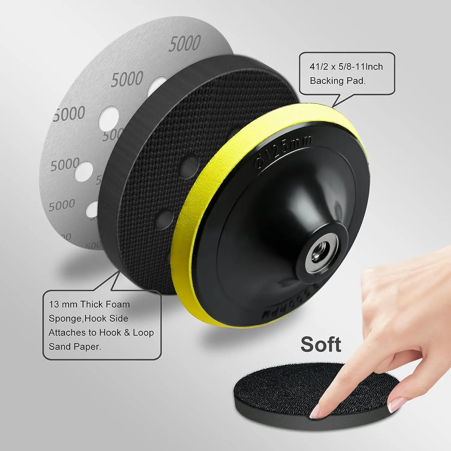 45PCS 5 Inch 8 Hole Wet Dry Sanding Discs Kit Hook and Loop Sandpaper with Backing Pad M10  for Orbital Sander Car Wood Metal