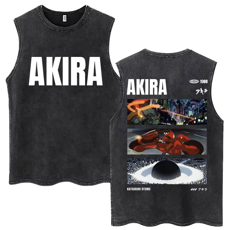 

Wash Anime Neo Tokyo Akira Vintage Manga Tank Tops Movie Science Fiction Shotaro Kaneda Sleeveless Vests Loose Cotton T Shirt