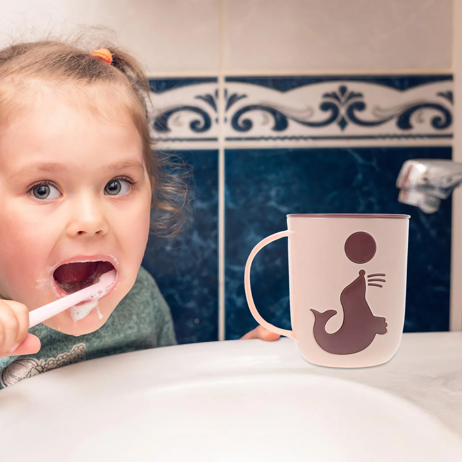 Cartoon Dolphin Tooth Brushing Cup Plastic Rinsing Cup Portable Reusable Mouth Wash Bathroom Travel Drinking Mug