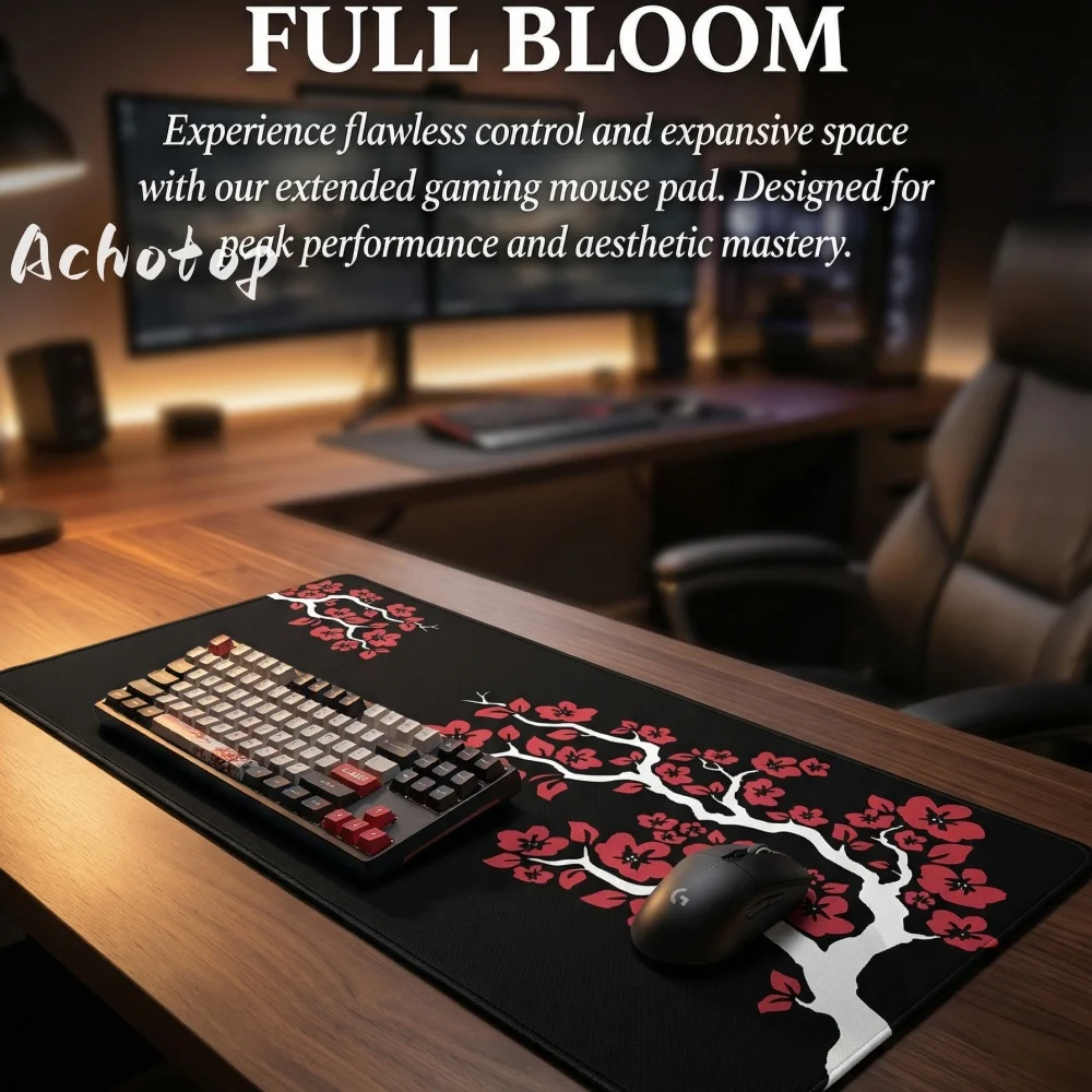 Abstract Gaming Mouse Pad XXL, Waterproof Keyboard Mouse Mat for PC Sakura Mousepad