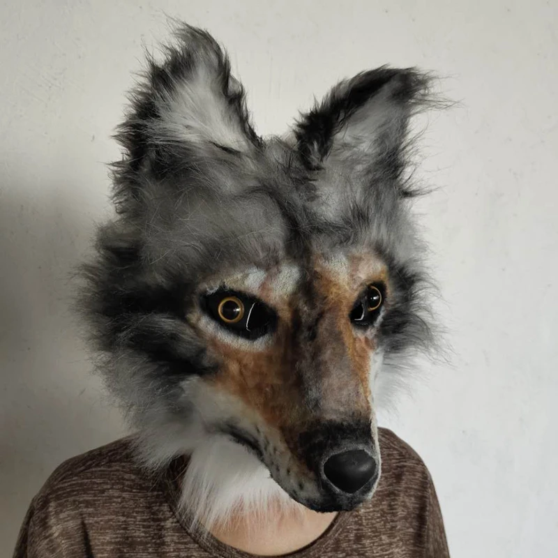 Dog Latex Mask Plush Toys Carnival Cosplay Party Props Adult Full Face Disguise Halloween Costume Funny Fur Animal Wolf Masks