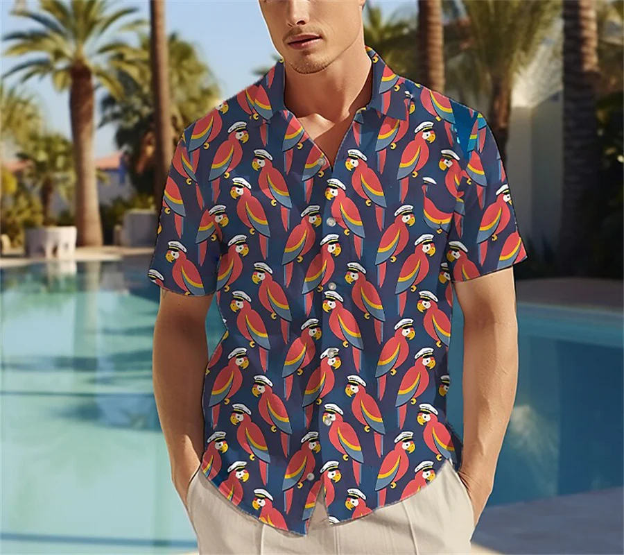 Men's Shirt Animal Print Duck Lapel Black Yellow Red Navy Blue Print Outdoor Street Short Sleeve Button Print Clothing Apparel