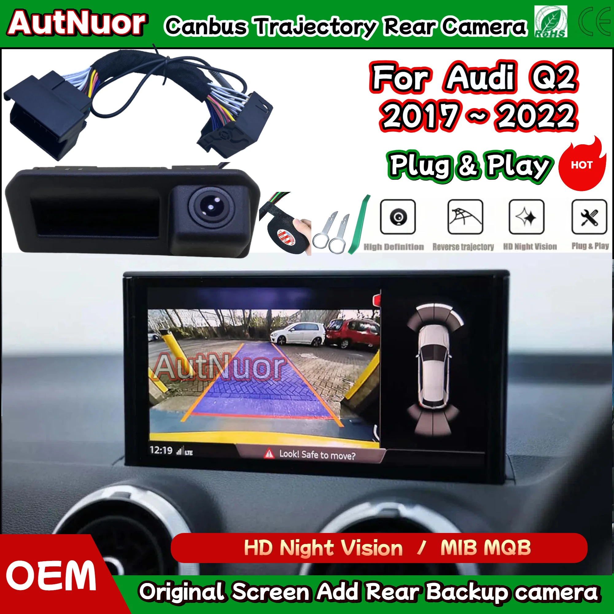 Plug and Play HD Rear Reverse Backup Camera For Audi Q2 SQ2 2017 2018 2019 2020 2021 2022 MIB2 Car Tailgate Handle Camera