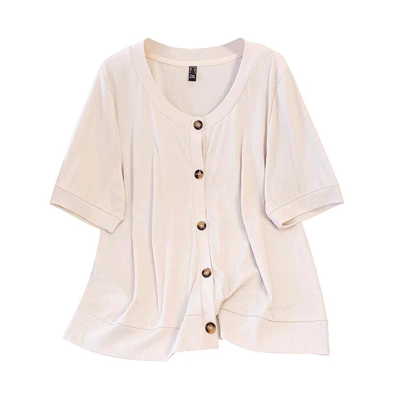 Plus size, knitted short sleeved women's new summer 240kg mm cool ice silk loose-shirt 3375