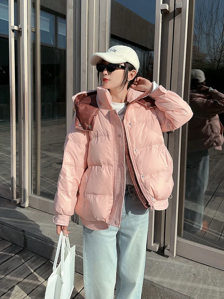 Winter Down Cotton Jacket Women Fashion High Designer Hooded Loose Short Puffer Coat Female Warm Thick Parkas 2024