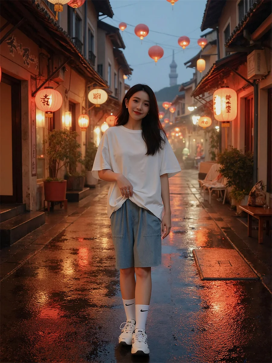 Pantaloncini per coppie a gamba larga Abbigliamento da spiaggia oversize in cotone e lino da donna Traspirante Leggero Comodo Patchwork per le vacanze Estate Carino