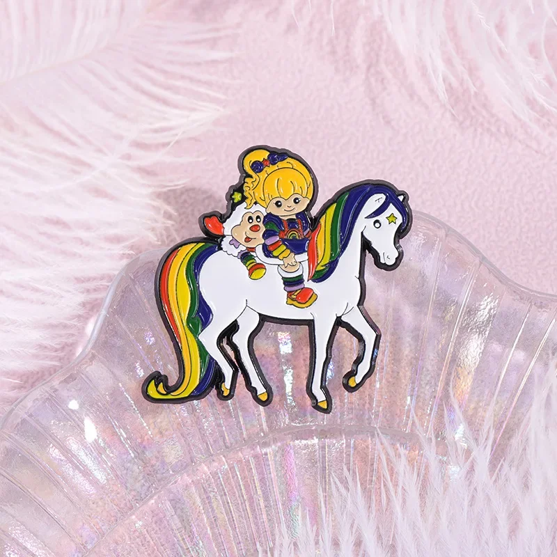 Fashion Cartoon Animation Girl Decoration Brooch Unicorn Rainbow Lapel Pin Backpack Accessories Clothes Jewelry